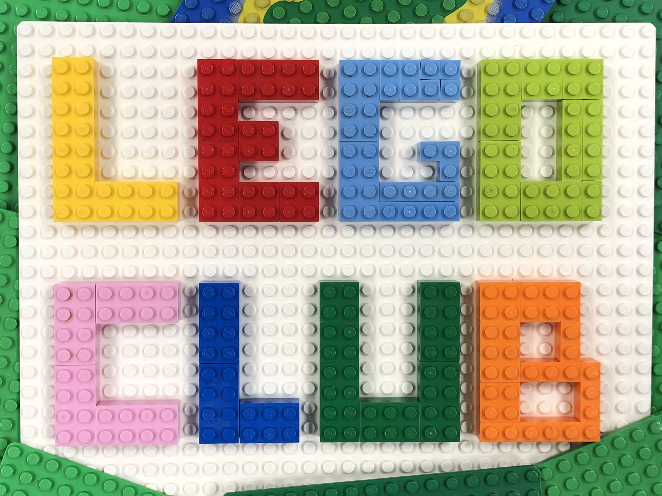 Lego club spelled out using Lego bricks