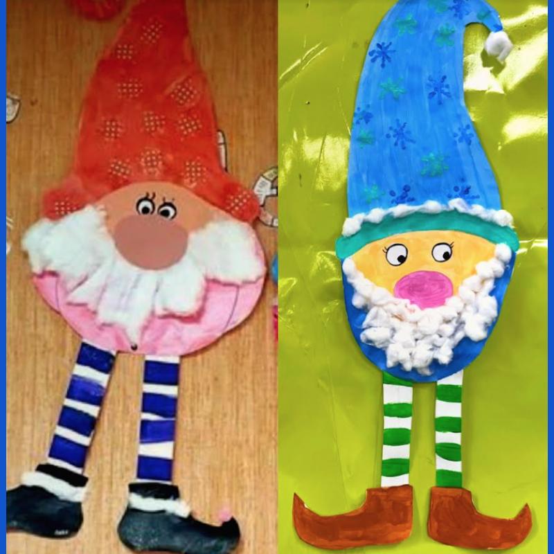 Splash Into Art Winter Gnome Painting - Two crafts with gnomes wearing pointy hats and striped socks