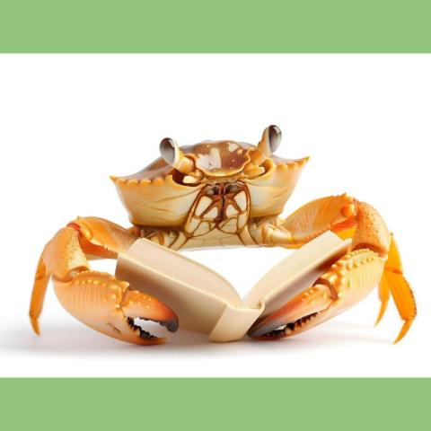 crab reading a book 