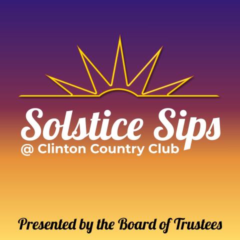 Solstice Sips: Happy Hour Fundraiser - Ombre Sunset with sunburst behind white script