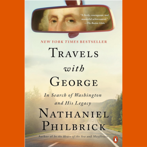 Book cover: George Washington looking into a rearview mirror