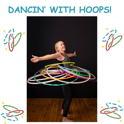 women dancing with several hula hoops 