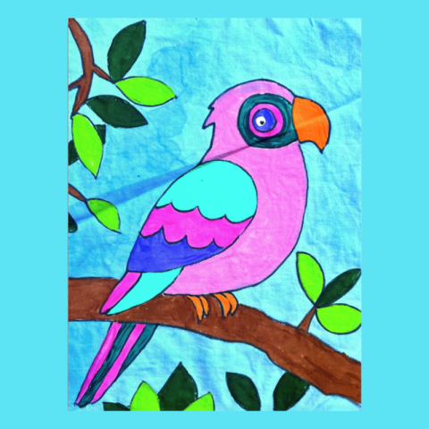 colorful painting of a tropical bird