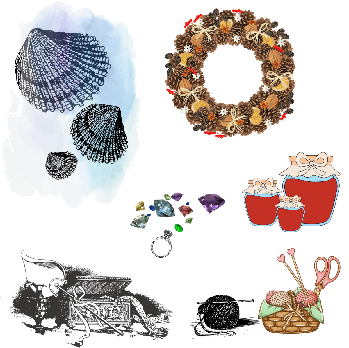 Illustrations of various craft items